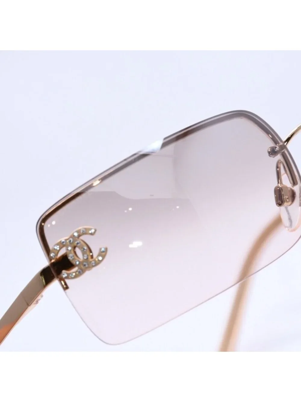 Chanel Half Rim Sunglasses Eyewear CC Logo Rhinestone